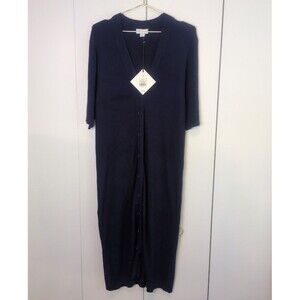 Ava & Viv Women's 1X Short Sleeve Button-Front Midi Sweater Dress Navy Blue